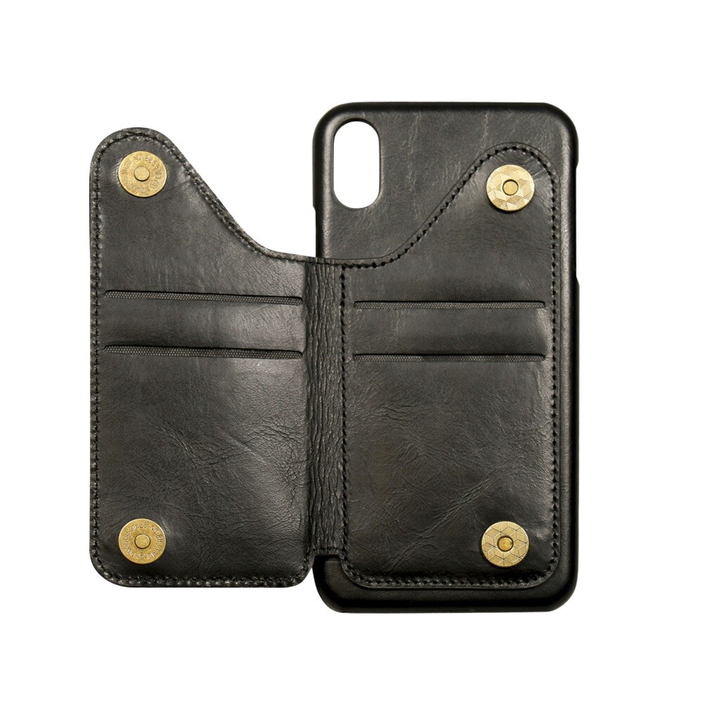 Tegnebogscover i læder til iPhone X/XS - Sort