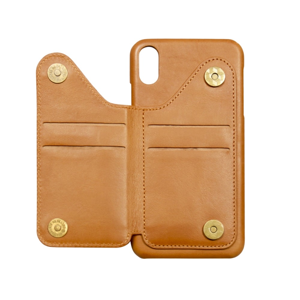 Tegnebogscover i læder til iPhone X/XS - Cognac