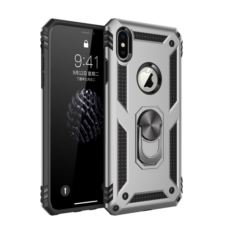 Shockproof Cover med Ringholder iPhone XS Max (Silver)