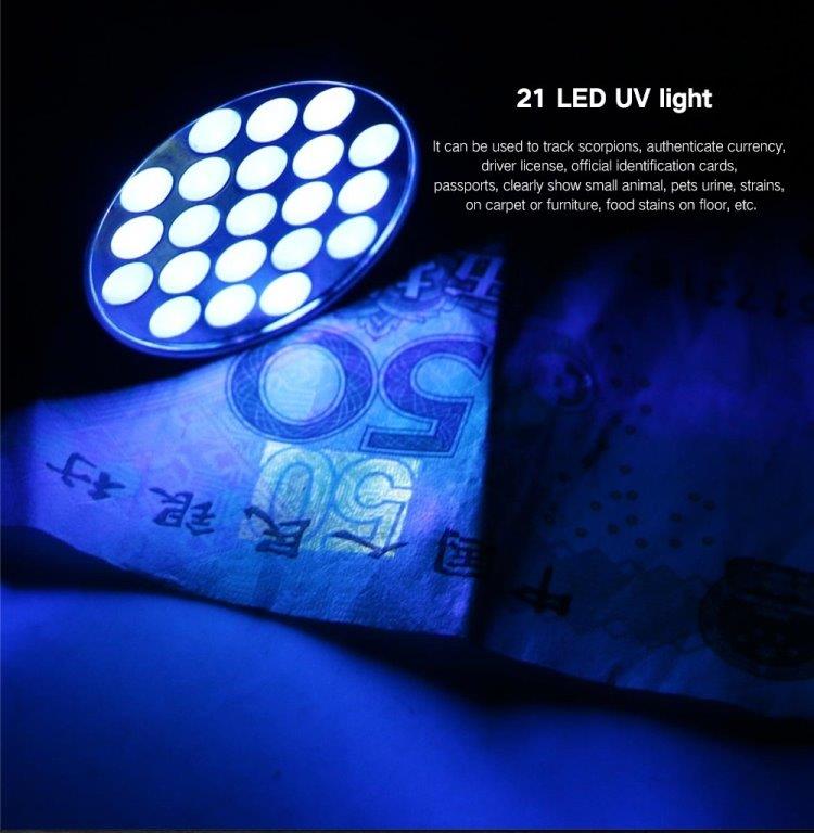UV 21 LEDs 395NM Ultraviolet Lommelygte - Opdager Hunde-urin