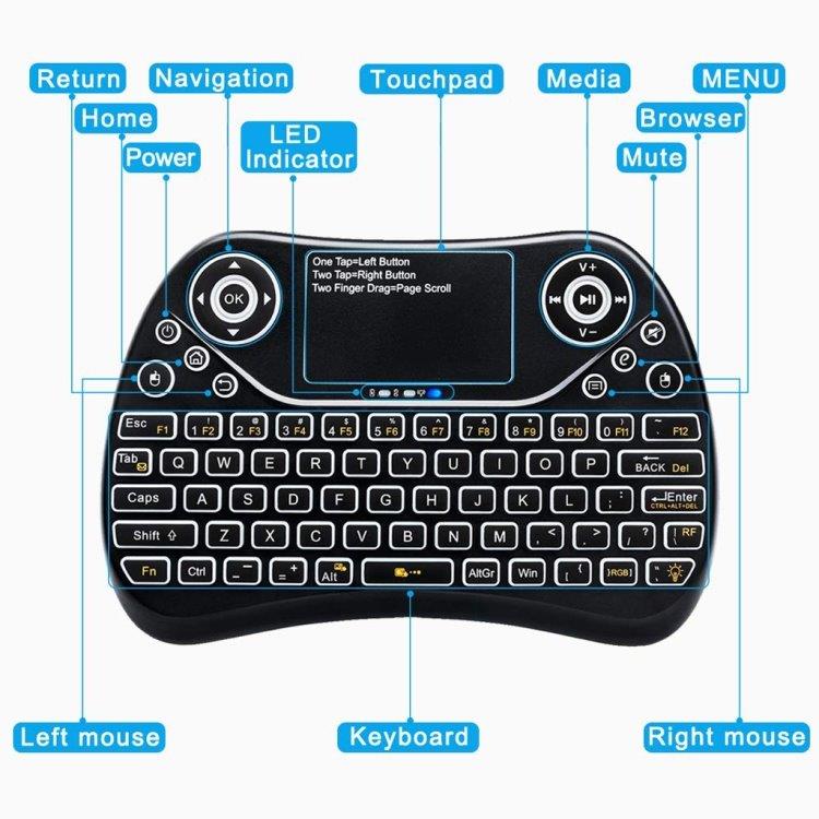 Mini Trådløst tastatur til Smart-TV / Smartphones - lys