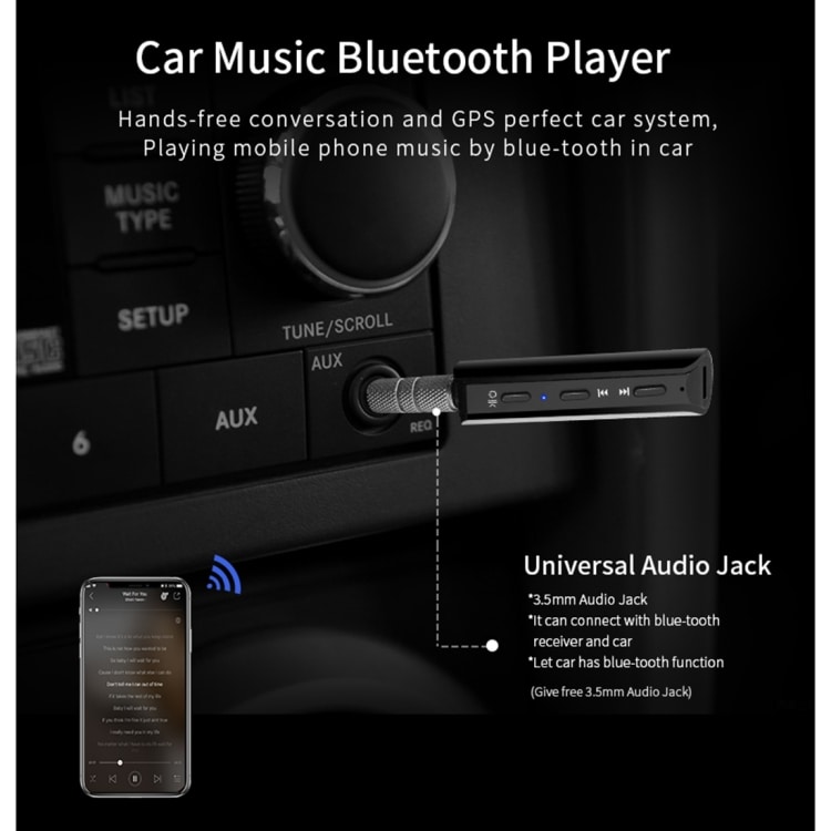 Bil Bluetooth 4.2 Musikspiller 3,5mm / Nummerpræsentatør / micro-usb