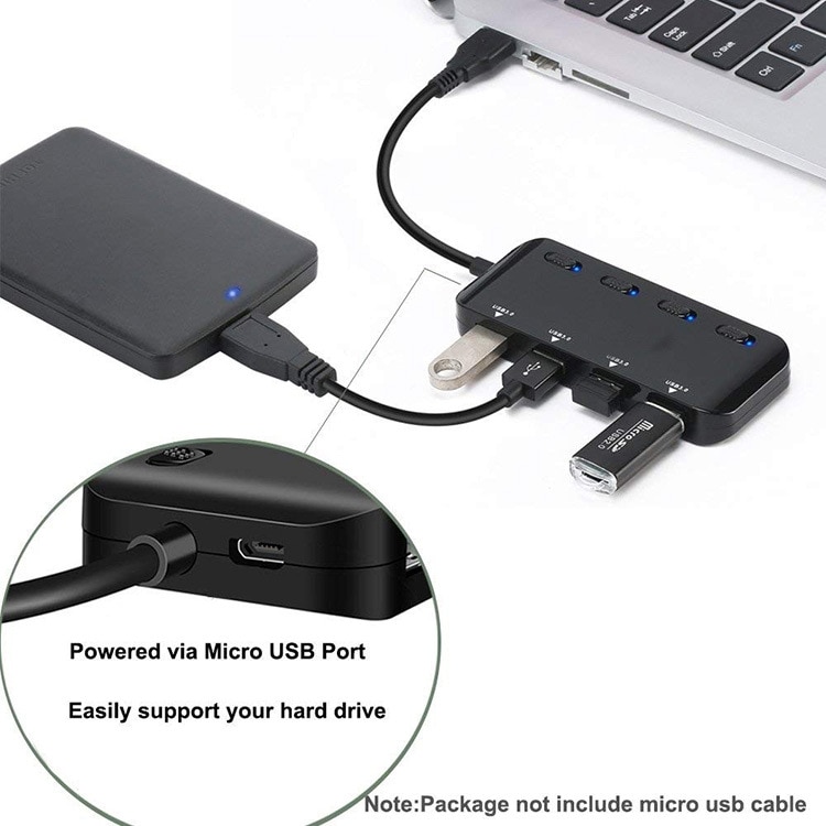 4-port USB 3.0 Hub med Switch