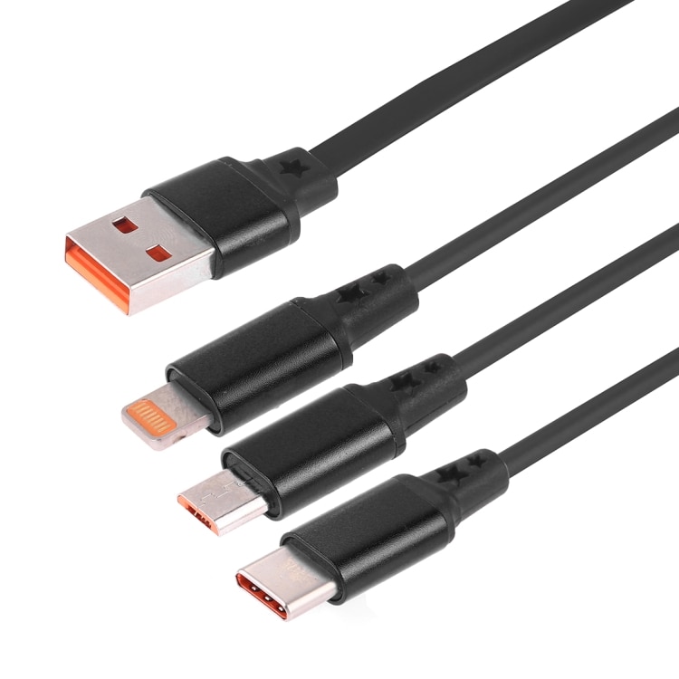 3-i-1 Udtrækkelig Ladningskabel USB-C / Type-C + 8 pin + Micro USB