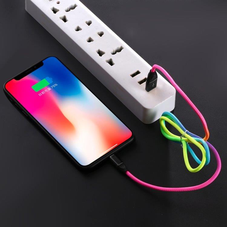 1 m USB til 8 pin Lightning Ladningskabel -Regnbuefarvet