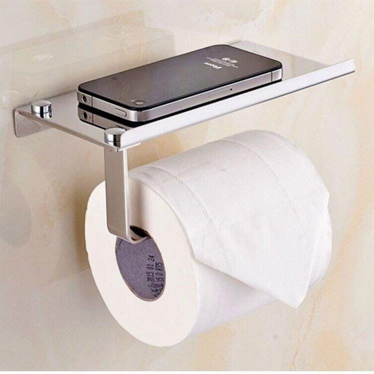 Toiletrulleholder med Mobilhylde i Rustfrit Stål