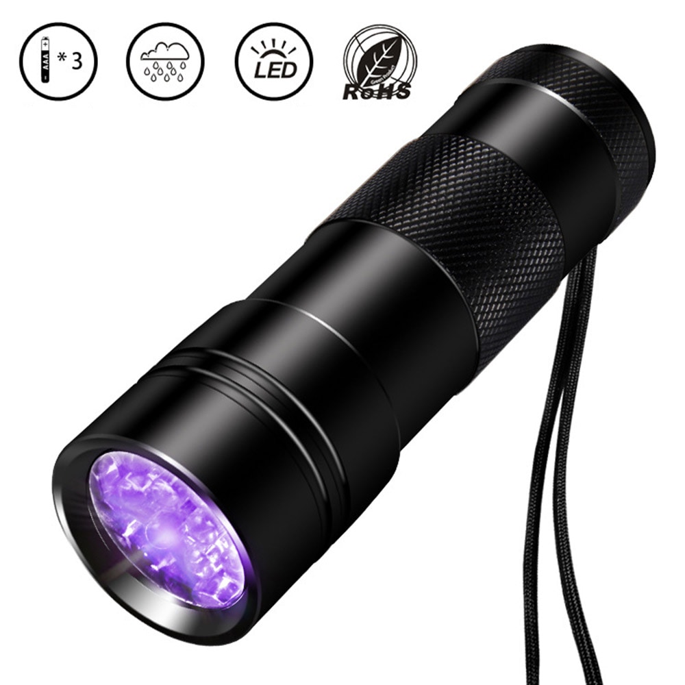 12-LED UV-lommelygte - ultraviolet lys til spotdetektering, usynlige beskeder og sporing