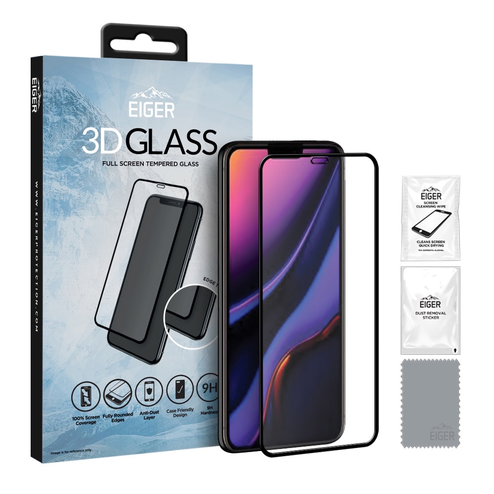 Eiger 3D GLASS Tempereret Skærmbeskyttelse til iPhone 11 Pro - Klar/Sort