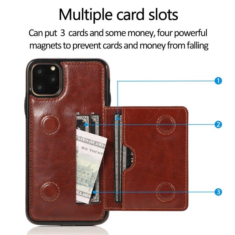Tegnebogscover med stativ og tegnebog iPhone 11 Pro Max Brun