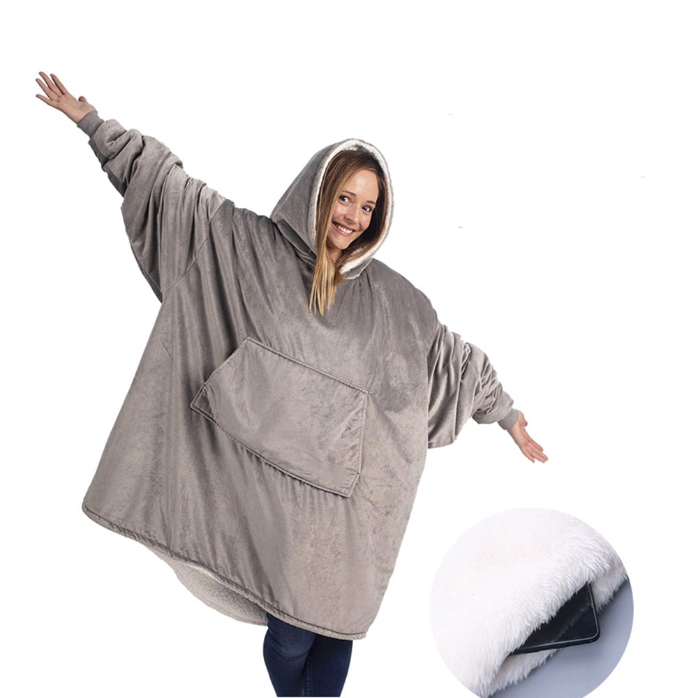 Oversize hættetrøje i ultrablød fleece - grå