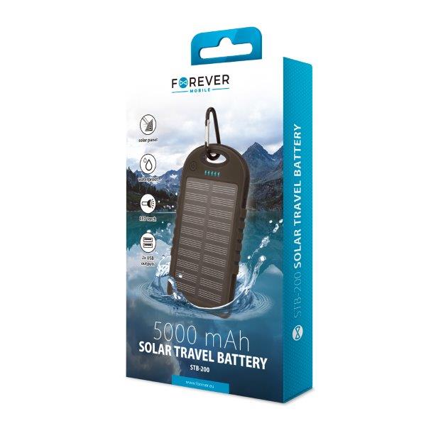 Solcelledrevet Powerbank 5000 mAh - Sort