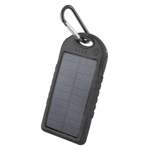 Solcelledrevet powerbank 5000 mAh 2 Usb + LED-lommelygte