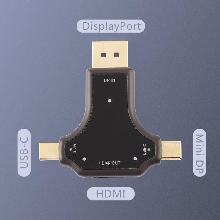 DisplayPort + Mini DisplayPort + USB Type-C til HDMI Hun