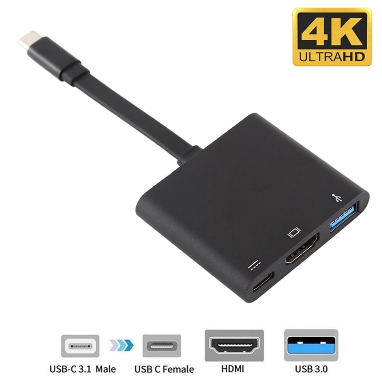 3-i-1 USB-Type-C til PD + HDMI + USB 3.0 Hun