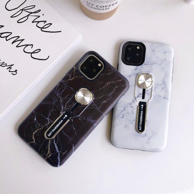 Hvidt Marmorcover til iPhone 11 med Magnet & Fingerholder
