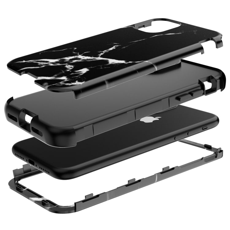 3-i-1 Full Protection Cover til iPhone 11 - BLACK MARBLE
