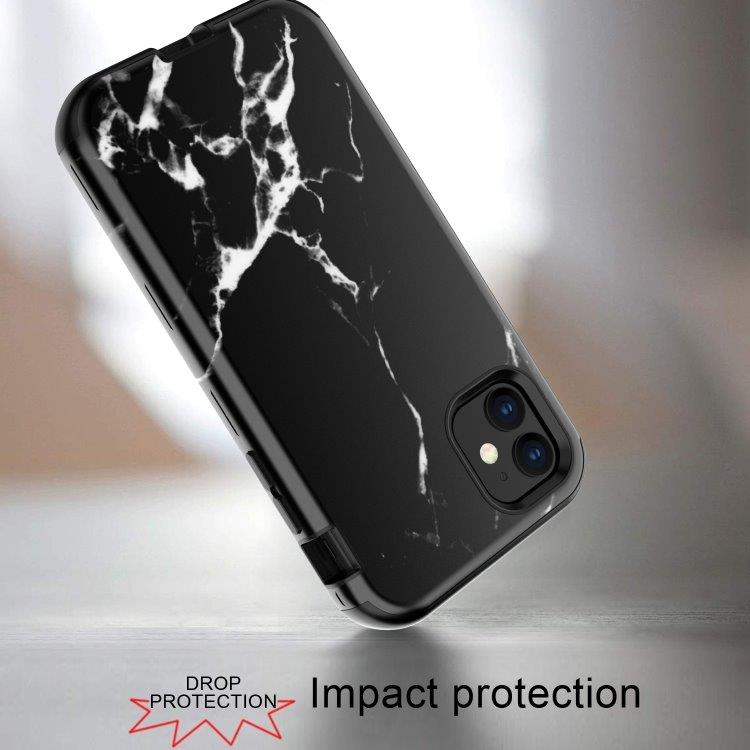 3-i-1 Full Protection Cover til iPhone 11 - BLACK MARBLE