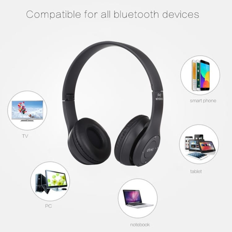 Trådløse P47 Bluetooth-hovedtelefoner med 3,5 mm stik - Sort