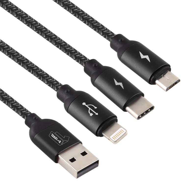 4-i-1 Kabel - USB / USB Type-C / 8 Pin & Micro USB
