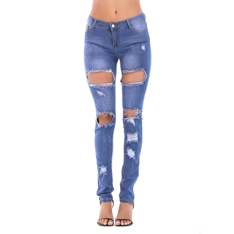 Stretch-Jeans med huller Blå - M