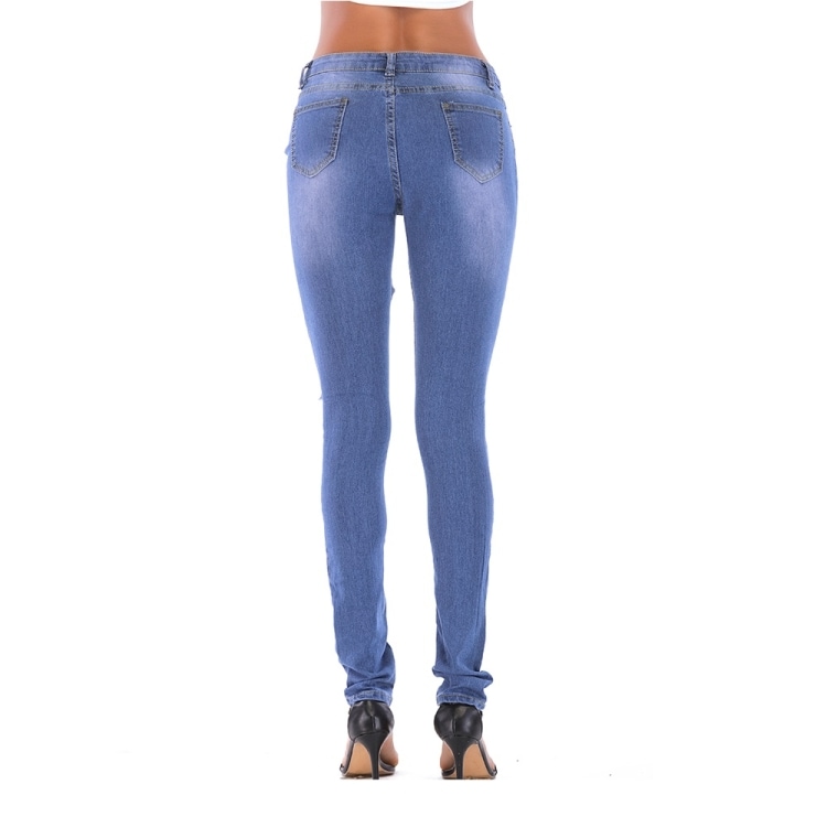 Stretch-Jeans med huller Blå - L