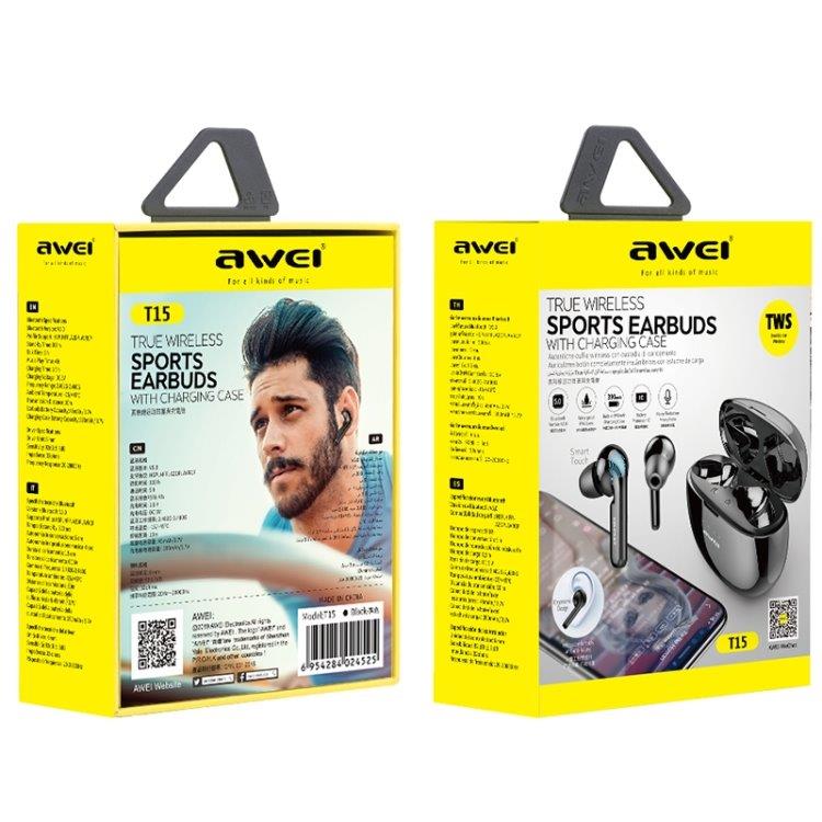 AWEI T15 Sorte Bluetooth Høretelefoner med ladebox
