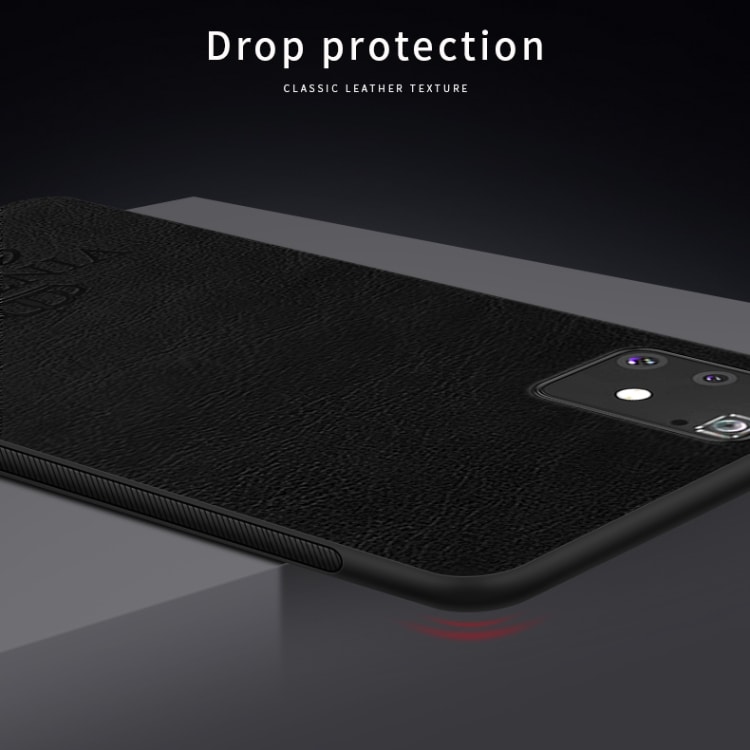 TPU-beskyttelsescover med lædertextur til Samsung Galaxy A91 / S10 Lite, sort
