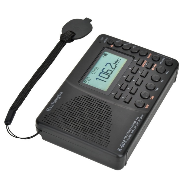 K-603 Transportabel FM / AM / SW Stereo Radio med Bluetooth og TF kort, sort