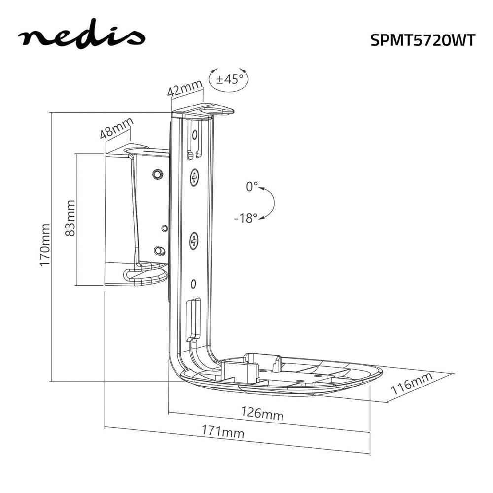 Nedis Vægfæste for Sonos One / Sonos Play:1 Hældnings- og Tiltbart  Max. 3 kg