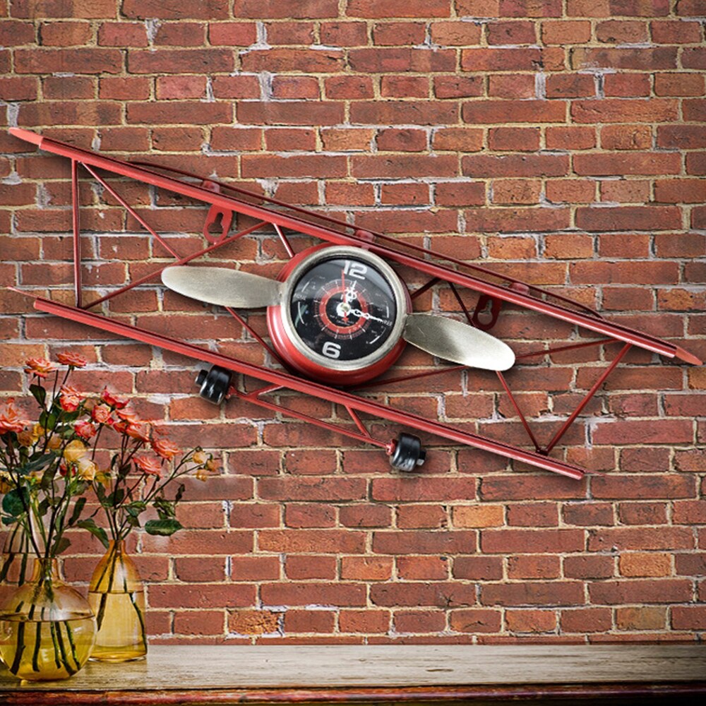 Vintage Vægur Flyvemaskine - Rød