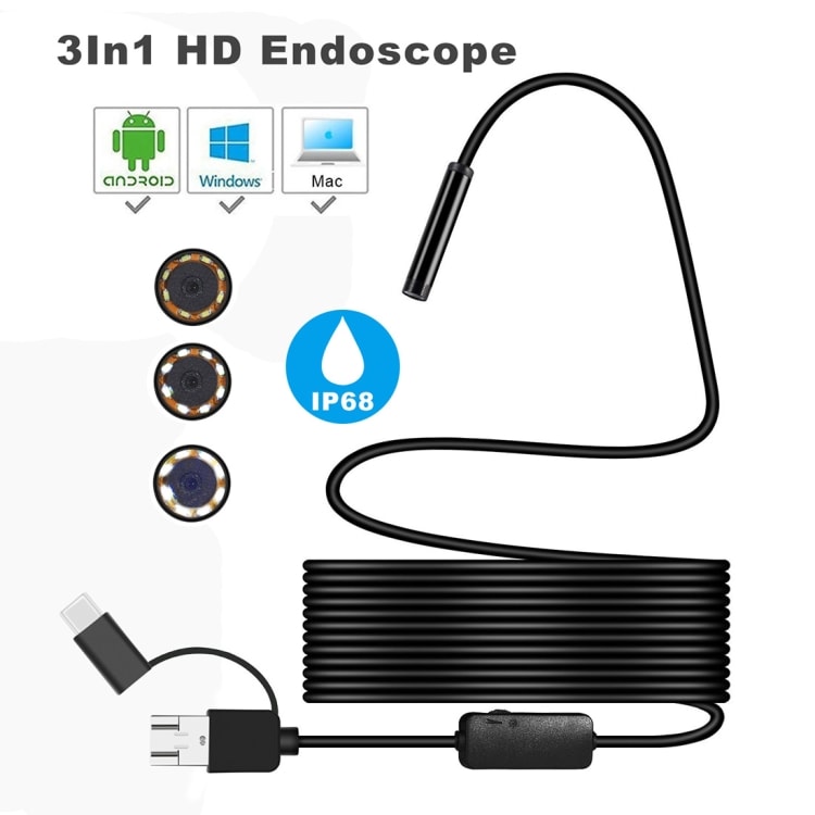 3i1 8mm HD Inspektionskamera - Hårdt 10m Kabel