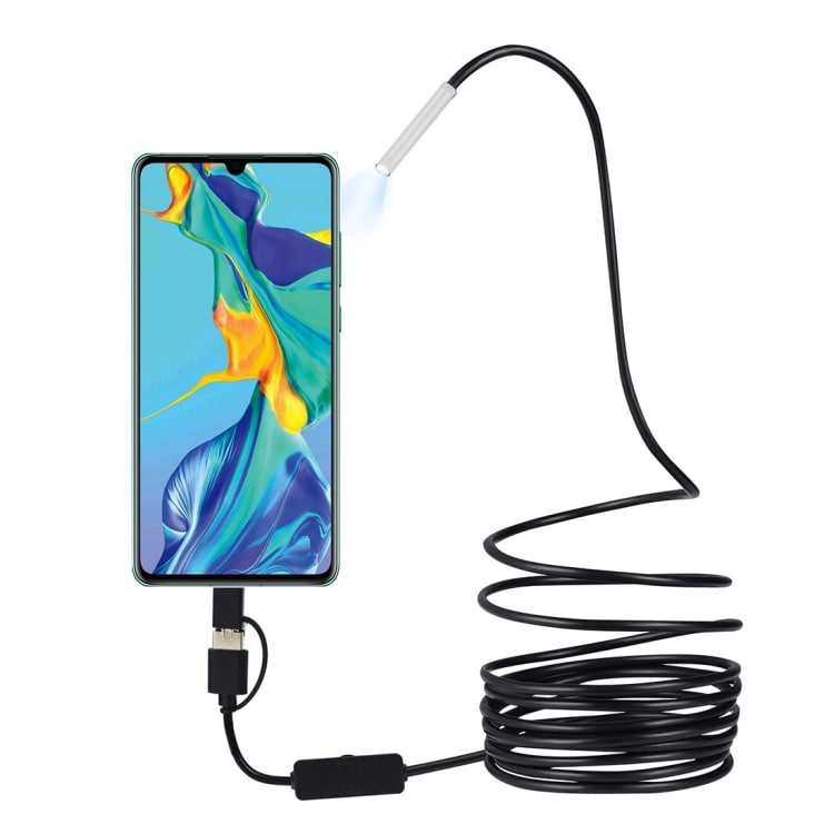 Vandtæt inspektionskamera - 5 meter fleksibelt kabel, HD-opløsning og LED-belysning