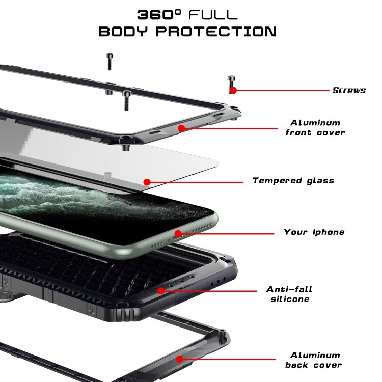 Beskyttelsescover Metal+Silikone iPhone 11 Pro Max, Sort