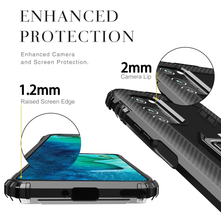 Shockproof Carbon Fiber-cover med ringholder Huawei Honor V30 Pro, Sort
