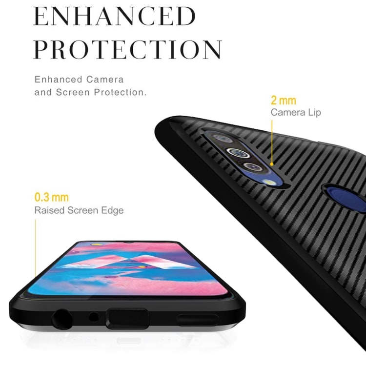TPU-cover Samsung Galaxy M30 / A40s, Carbon Fiber+Sort