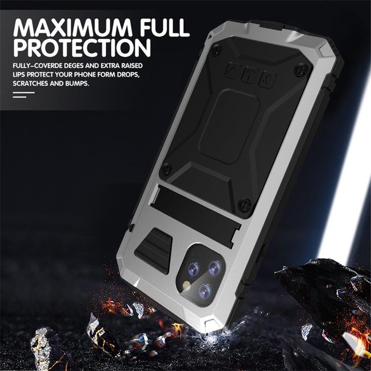 Beskyttelsescover med stativ Metal+Silikone iPhone 11 Pro Max, Sølvfarvet
