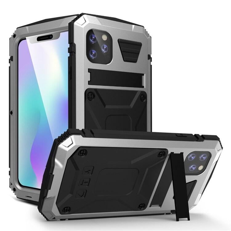 Beskyttelsescover med stativ Metal+Silikone iPhone 11, Sølvfarvet