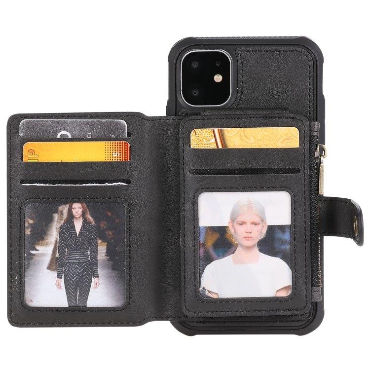 Shockproof tegnebogscover med stativ & møntrum iPhone 11, Sort