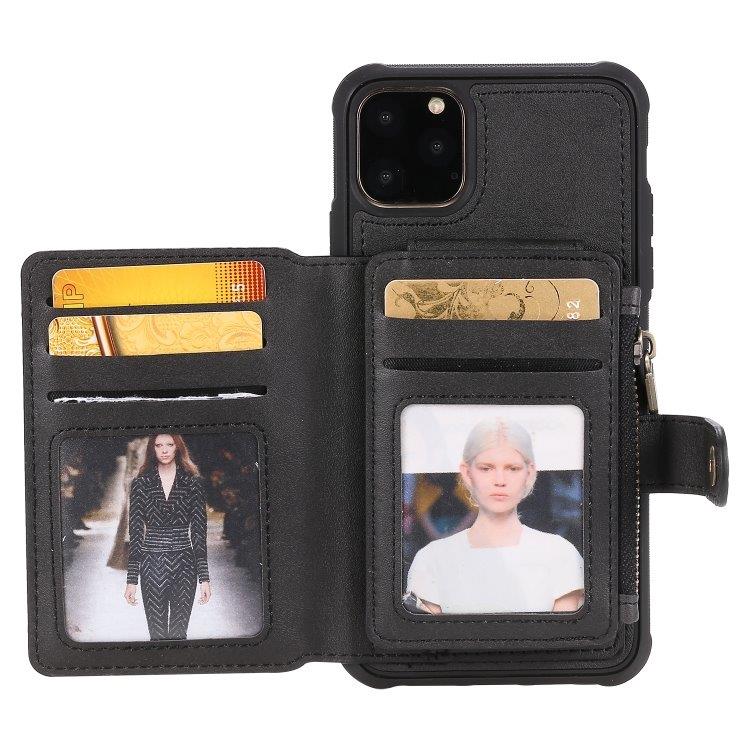 Shockproof tegnebogscover med stativ & møntrum  iPhone 11 Pro Max, Sort