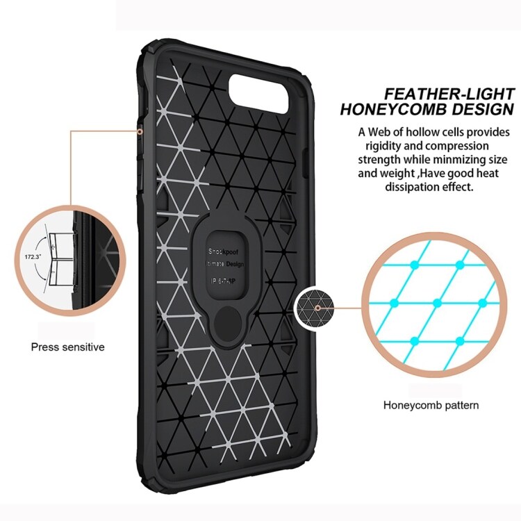 Shockproof TPU-cover med ringholder iPhone 7 Plus / 8 Plus, Sort
