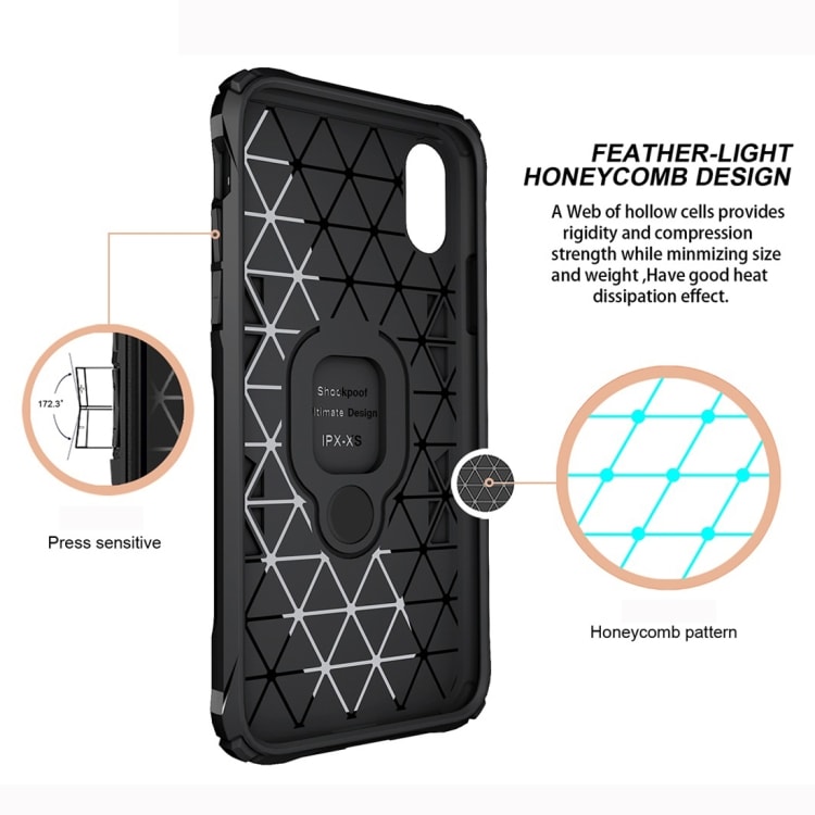 Shockproof TPU-cover med ringholder iPhone X, Sort
