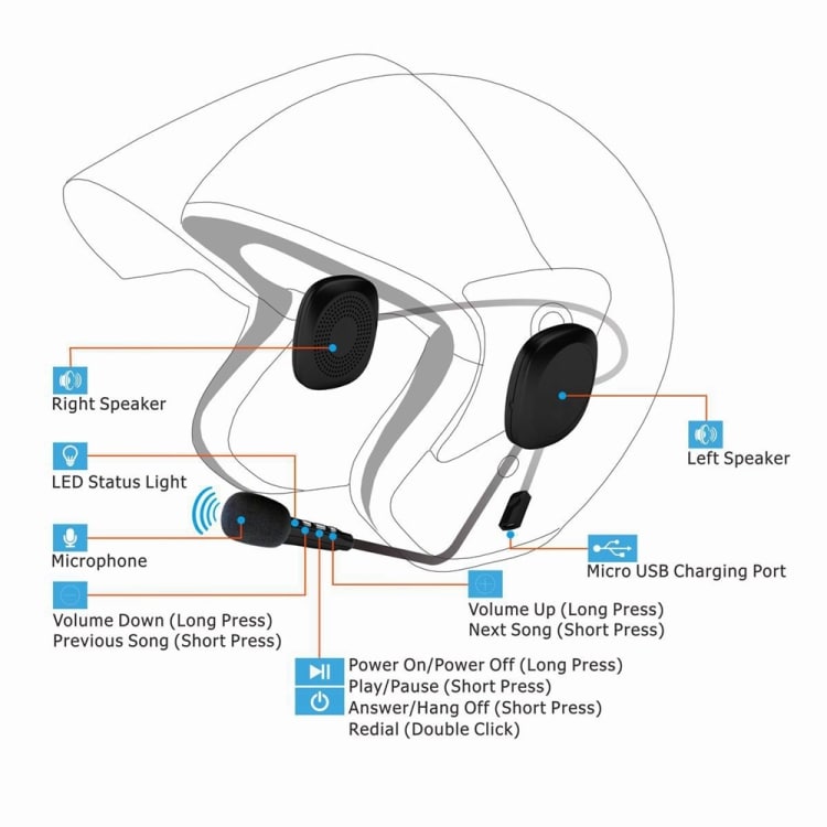 Motorcykel Bluetooth Intercom Headset med mikrofon