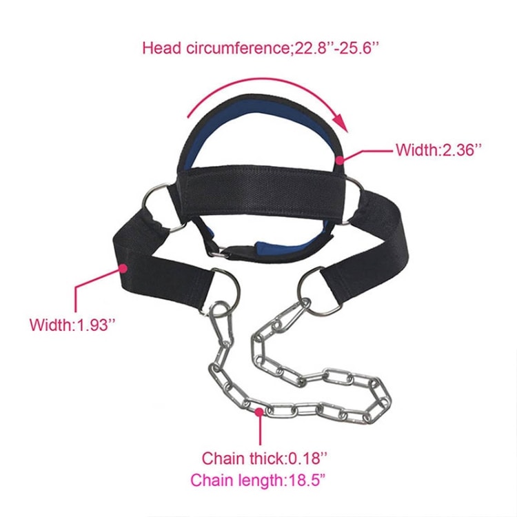 Gym Head Harness - justerbar nakketræner med stålkæde og polstring