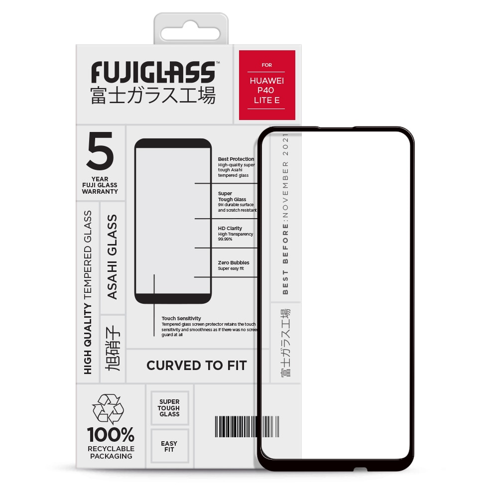Fuji Curved-to-fit Skærmbeskyttelse Huawei P40 Lite E Klar/Sort