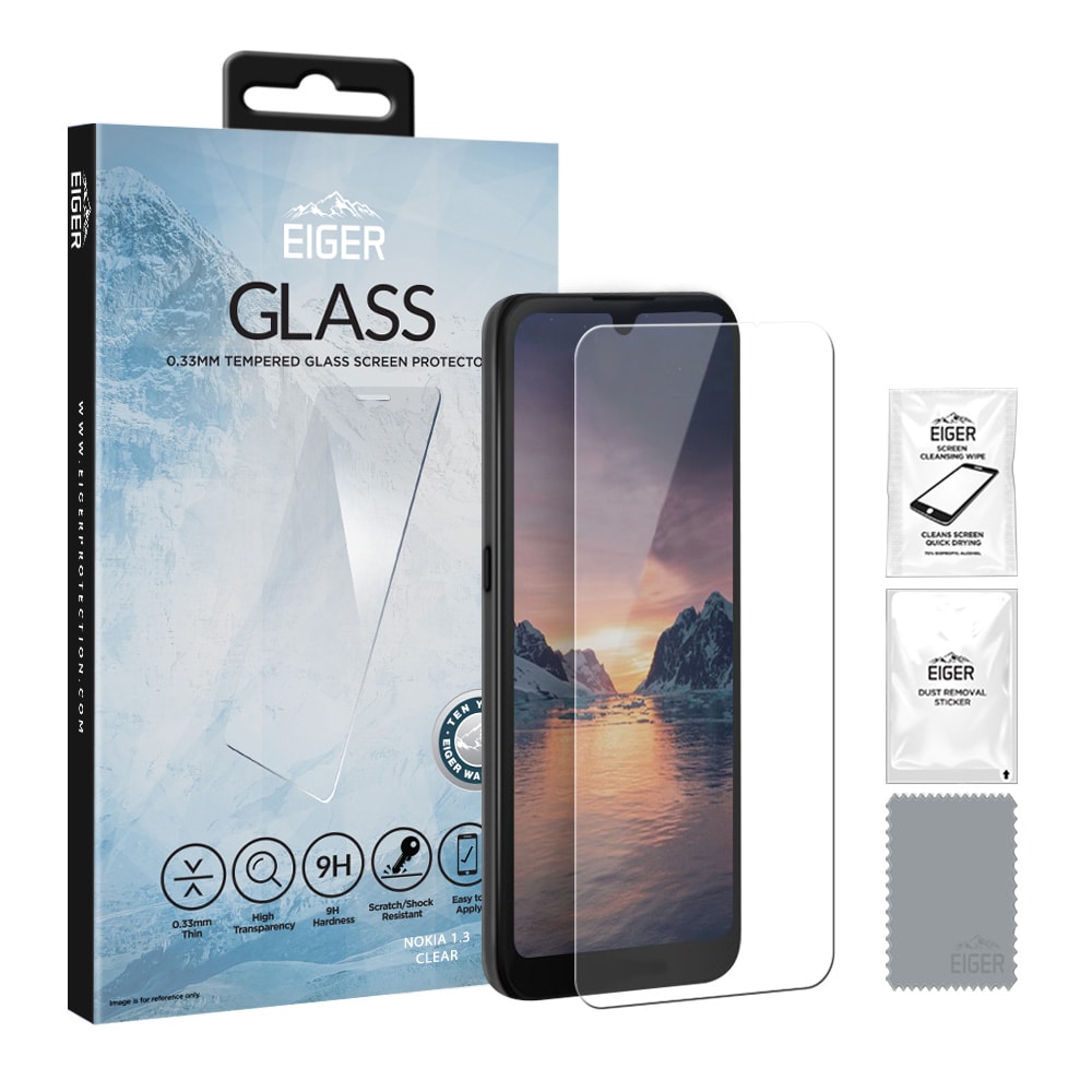 Eiger Glass Screen Protector Nokia 1.3 med japansk Asahi-glas