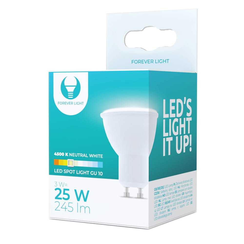 LED-pære GU10 3W 230V 4500K 245 lm