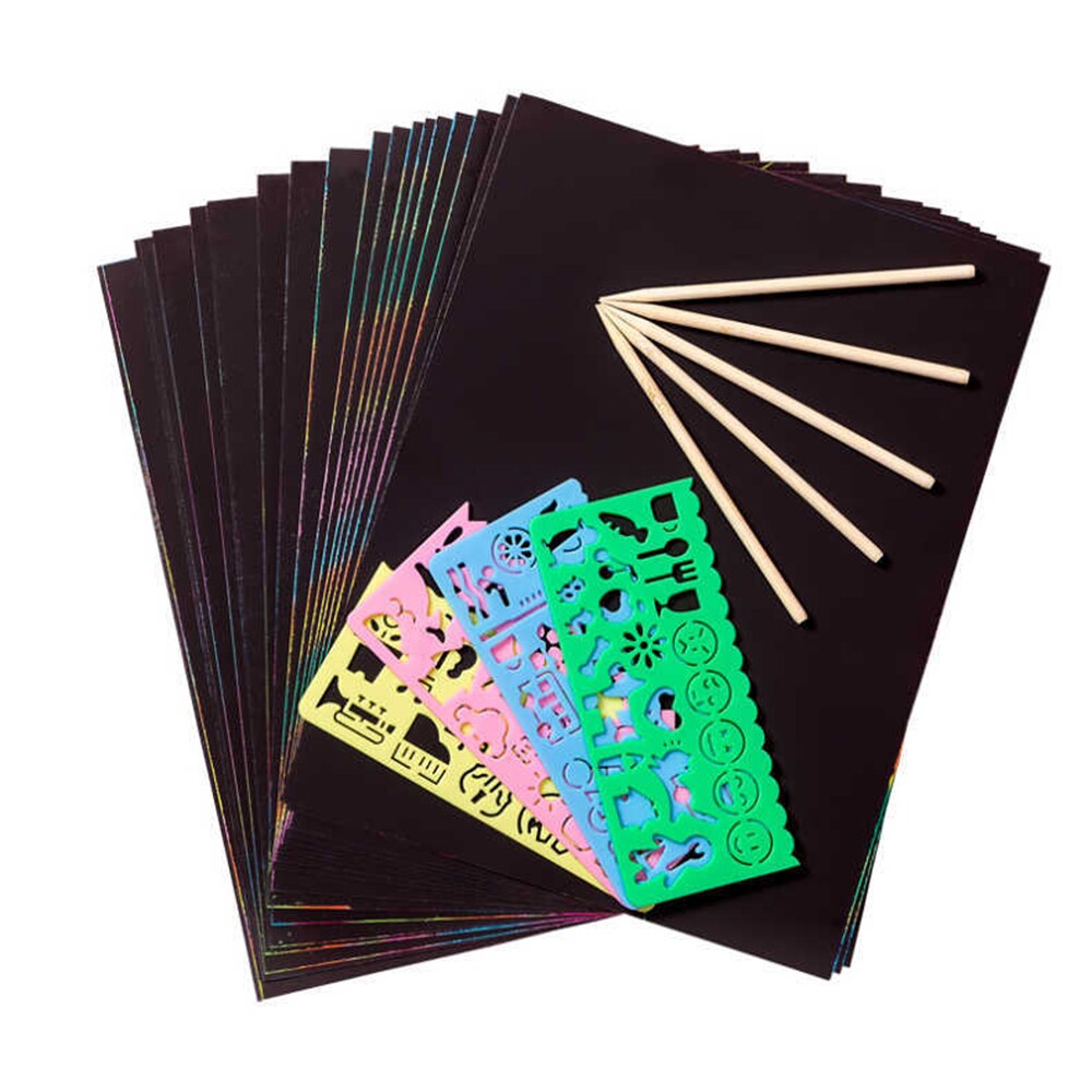 Rainbow Scratch Art Paper med værktøjer - 50 papirer