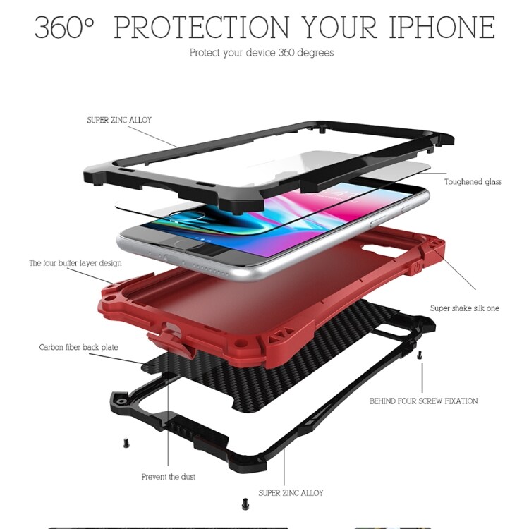 Metalbeskyttelse mod stød, støv og vand til iPhone 8 Sort