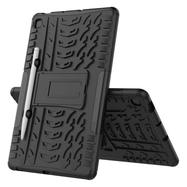 Foderal med dækspormønster og penneholder til Samsung Galaxy S6 Lite Svart