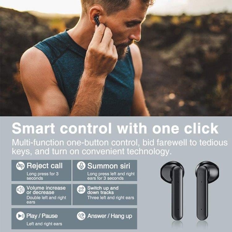 Trådløse Bluetooth høretelefoner med ladebox som har touchdisplay Sort